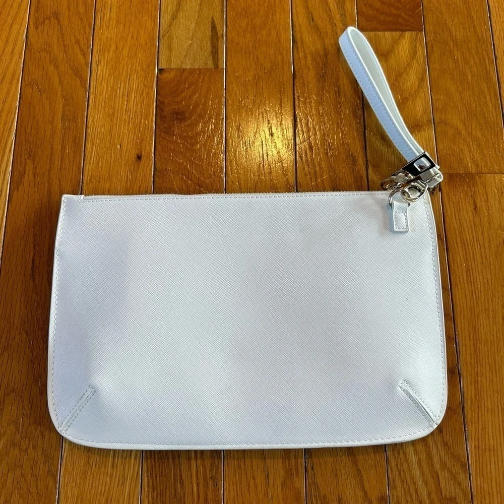 White House Black Market White Floral Faux Leather Clutch Wristlet Purse 11 X 7” - Picture 3 of 9